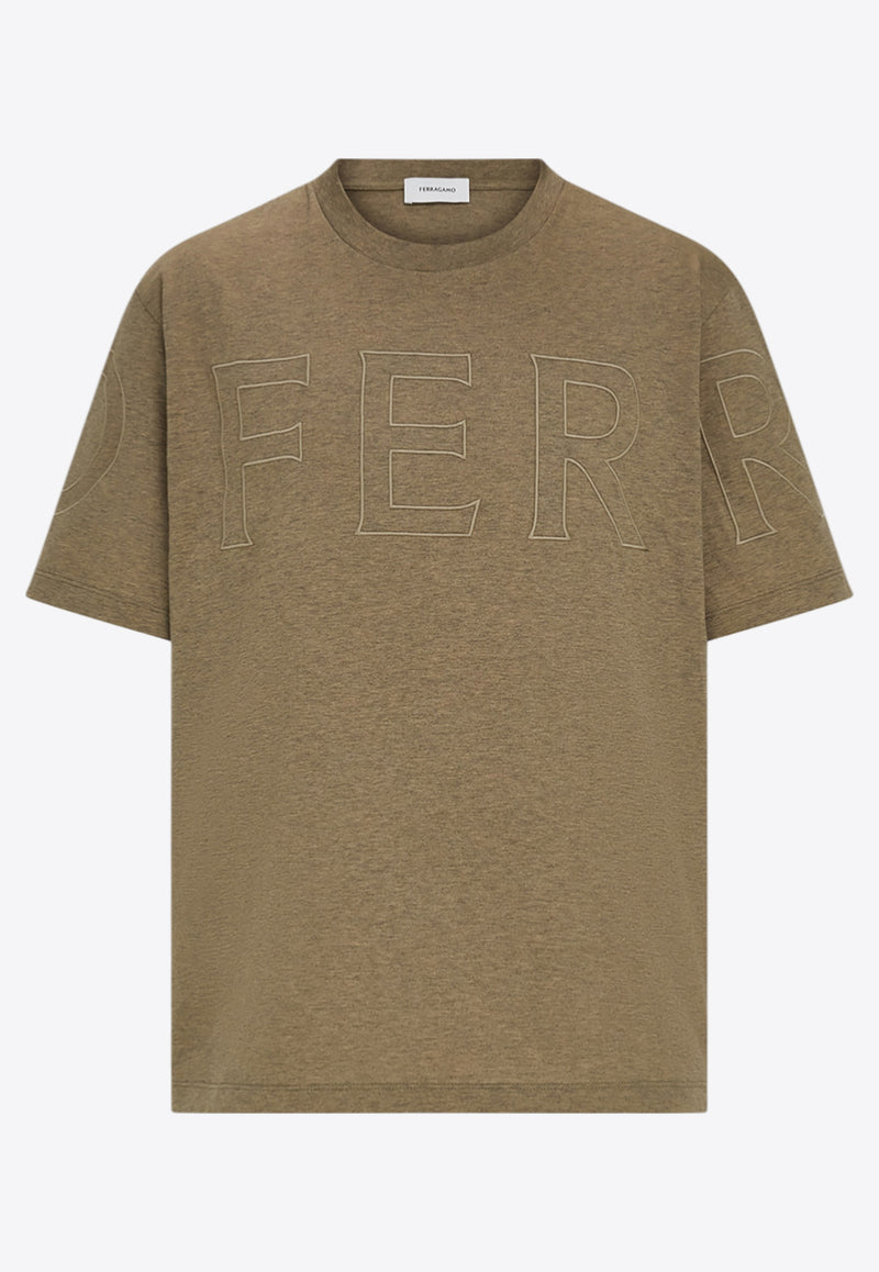Ferragamo Embroidered Logo Outline T-shirt Brown 144769 H 783908 MAJOR BROWN