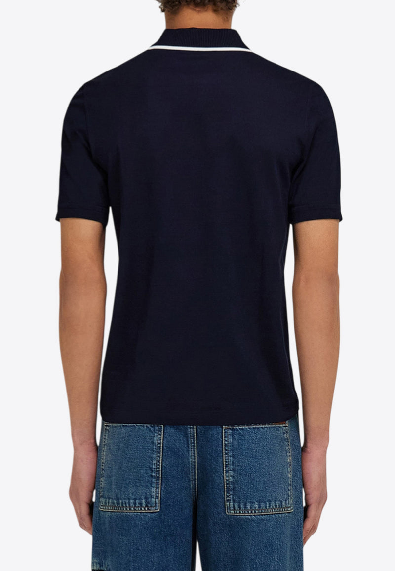 Ferragamo Logo Embroidered Hal-Zip Polo T-shirt Blue 144797 H 784281 NEW NAVY