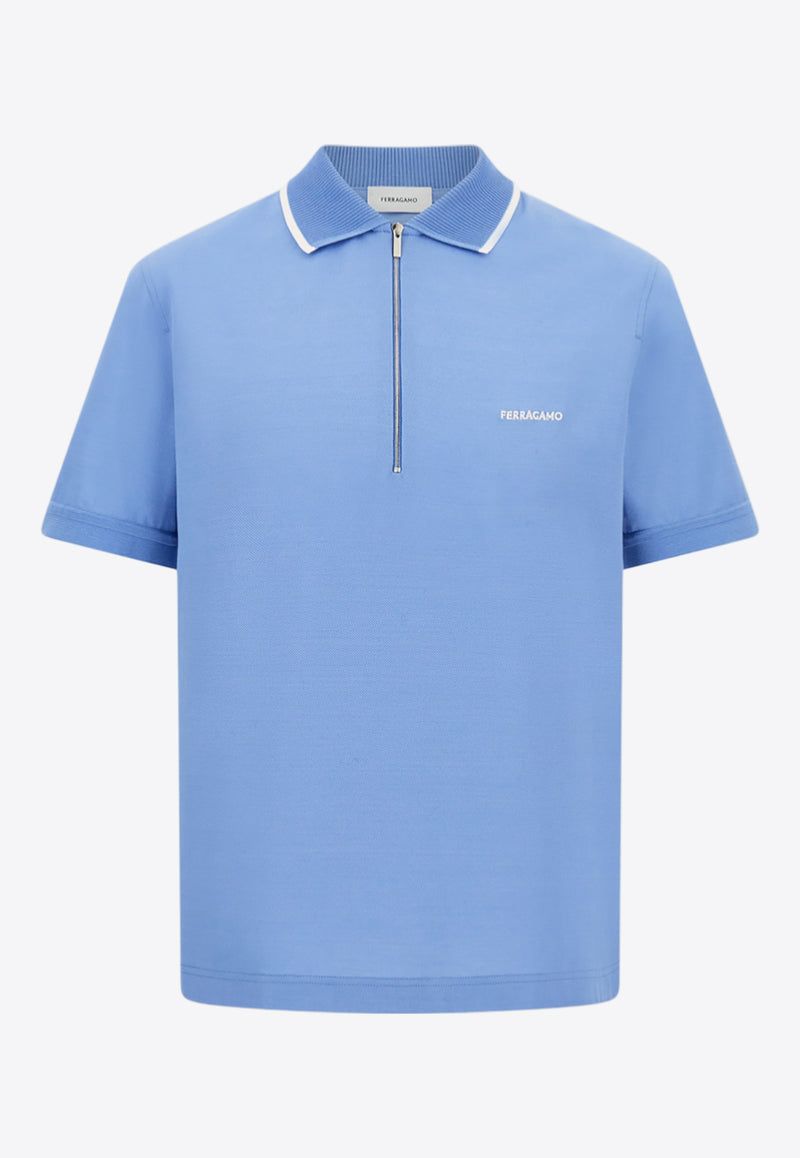 Ferragamo Half-Zip Polo T-shirt Light Blue 144797 H 786218 BLEUET/WHITE