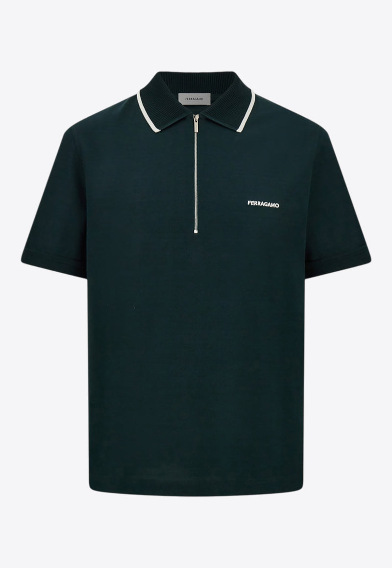 Ferragamo Half-Zip Polo T-shirt Dark Green 144797 H 786219 MOSS/WHITE