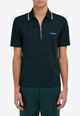 Ferragamo Half-Zip Polo T-shirt Dark Green 144797 H 786219 MOSS/WHITE