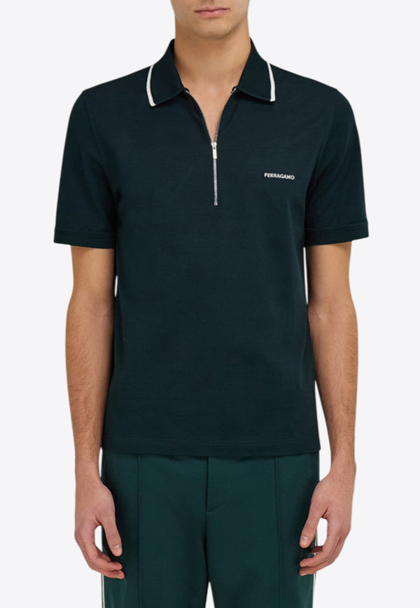 Ferragamo Half-Zip Polo T-shirt Dark Green 144797 H 786219 MOSS/WHITE