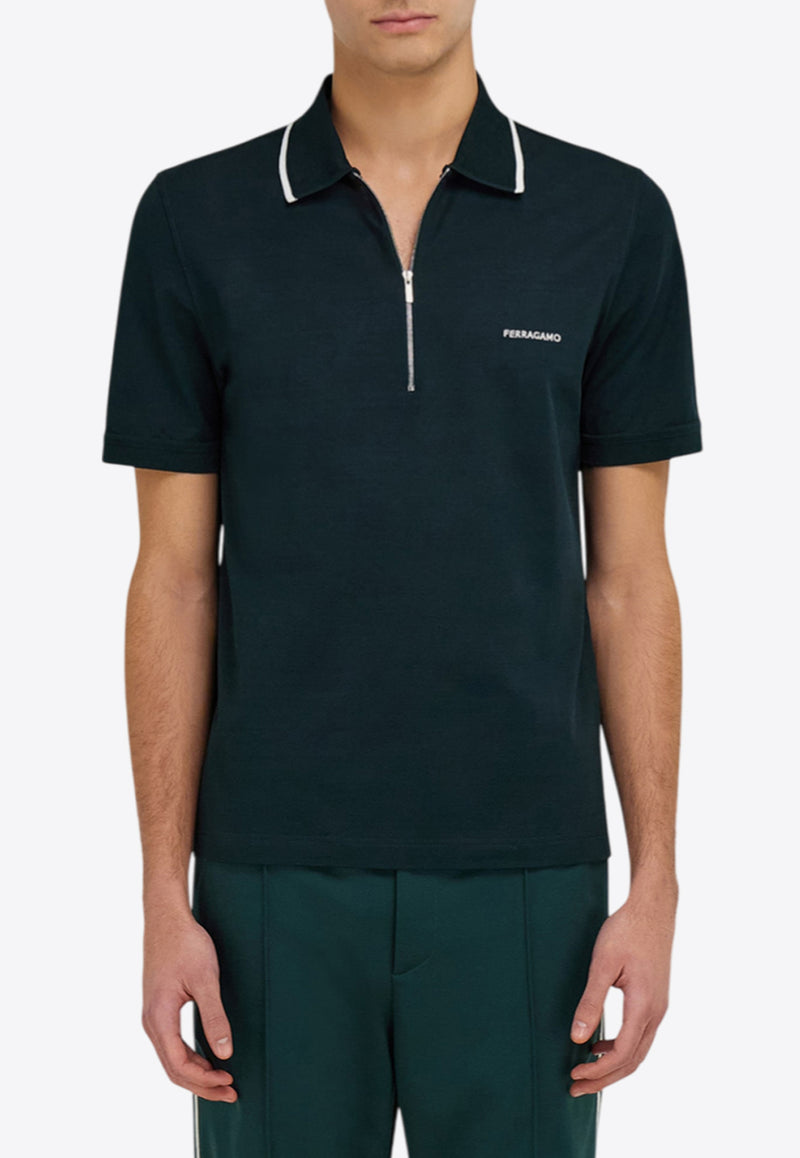Ferragamo Half-Zip Polo T-shirt Dark Green 144797 H 786219 MOSS/WHITE