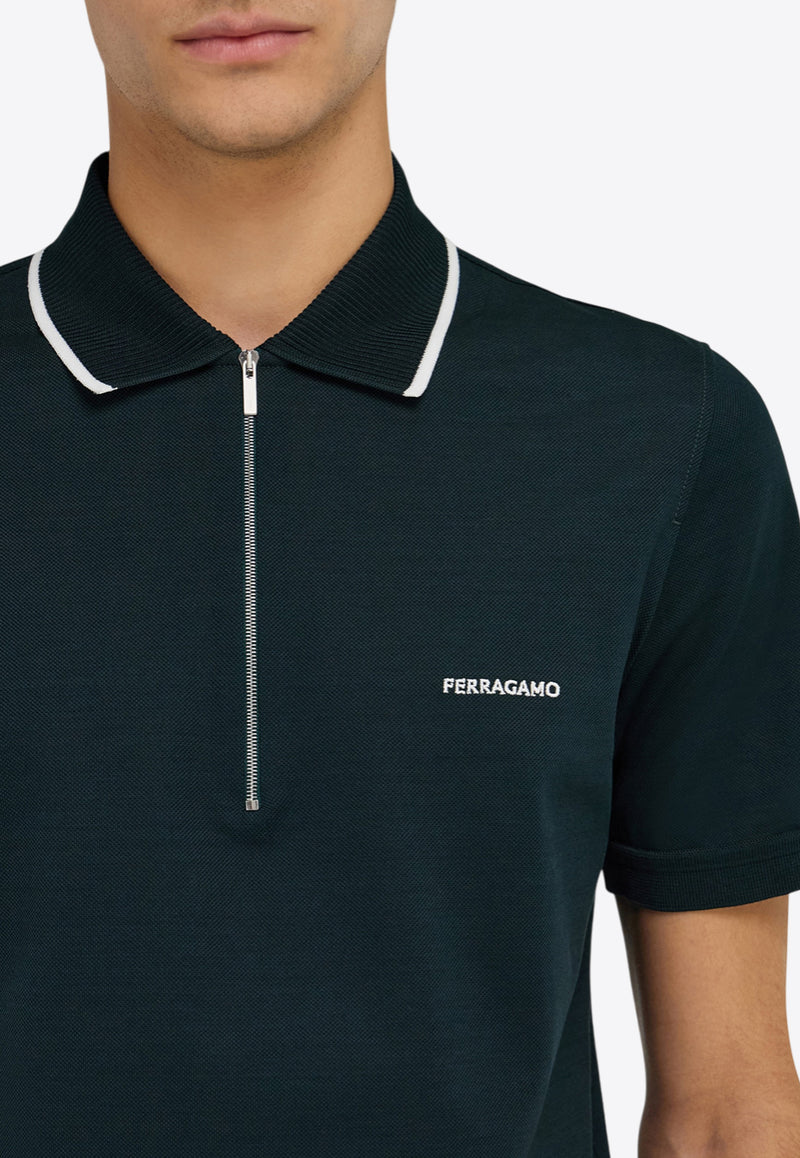 Ferragamo Half-Zip Polo T-shirt Dark Green 144797 H 786219 MOSS/WHITE