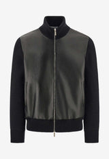 Ferragamo Wool and Leather Bomber Jacket Black 144800 B 784298 NERO