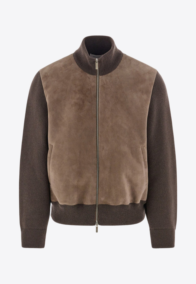 Ferragamo Bomber Jacket with Leather Insert Brown 144800 B 785964 CONCRETE