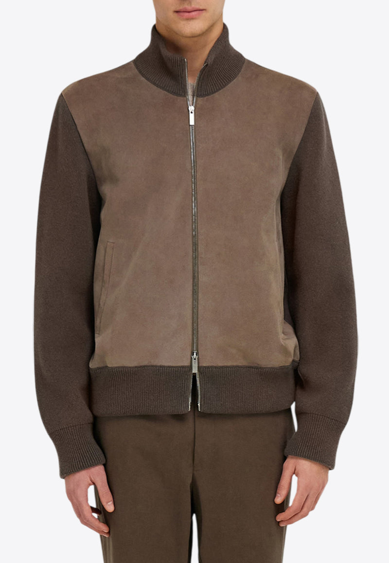 Ferragamo Bomber Jacket with Leather Insert Brown 144800 B 785964 CONCRETE