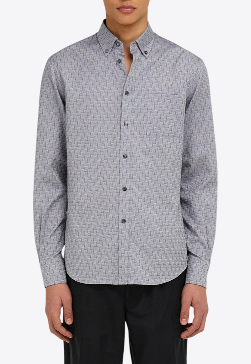 Ferragamo Logo Monogram Button-Up Shirt Gray 144831 C 785048 GRAPHITE