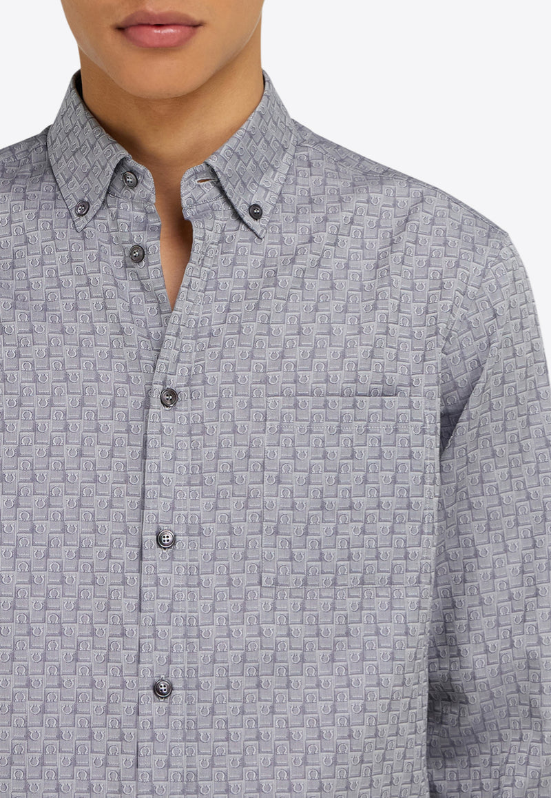 Ferragamo Logo Monogram Button-Up Shirt Gray 144831 C 785048 GRAPHITE
