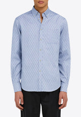Ferragamo Logo Monogram Button-Up Shirt Light Blue 144831 C 786619 OXFORD BLUE
