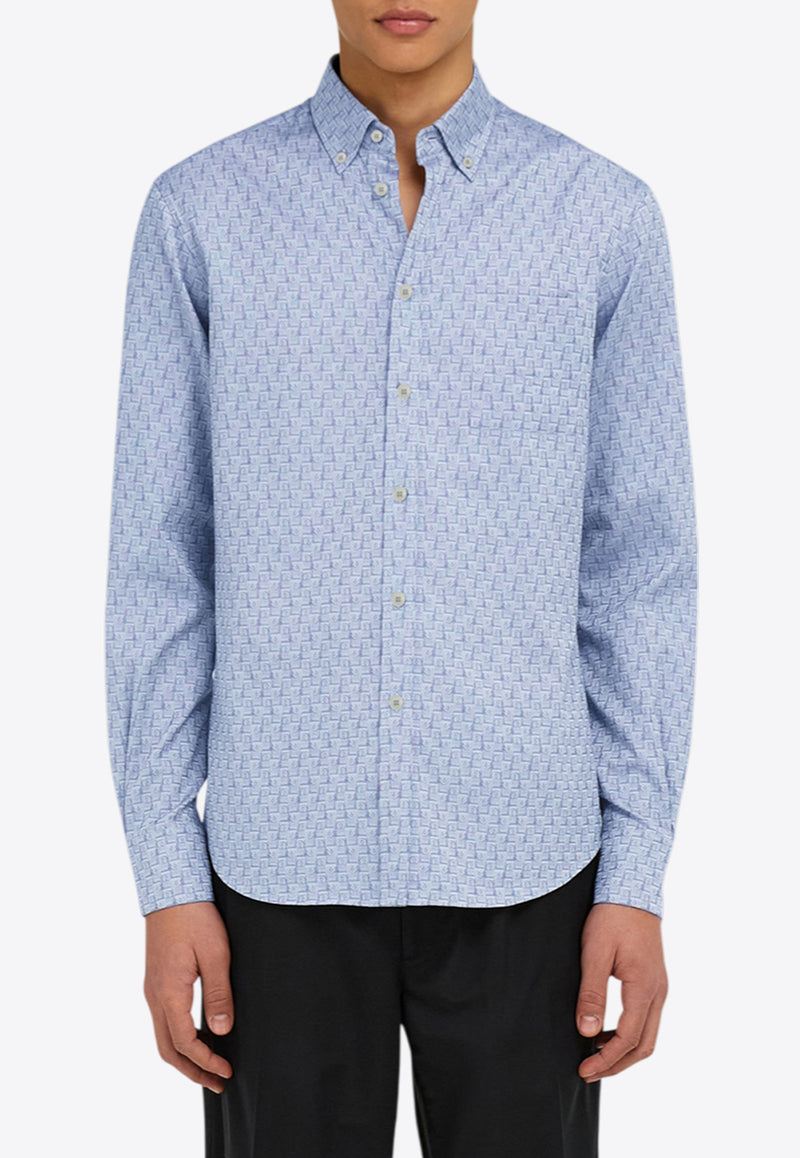Ferragamo Logo Monogram Button-Up Shirt Light Blue 144831 C 786619 OXFORD BLUE