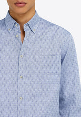 Ferragamo Logo Monogram Button-Up Shirt Light Blue 144831 C 786619 OXFORD BLUE