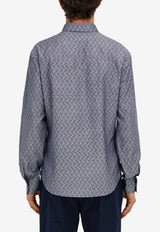 Ferragamo Monogram Long-Sleeved Shirt Blue 144831 C 790044 NEW NAVY