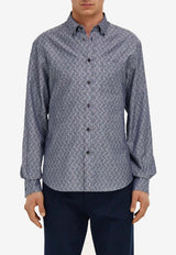 Ferragamo Monogram Long-Sleeved Shirt Blue 144831 C 790044 NEW NAVY