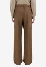 Ferragamo Elastic Waistband Wool-Blend Pants Brown 144835 P 790177 NOCE