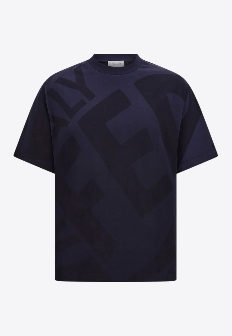 Ferragamo Graphic Print T-shirt Navy 144857 H 786383 NEW NAVY
