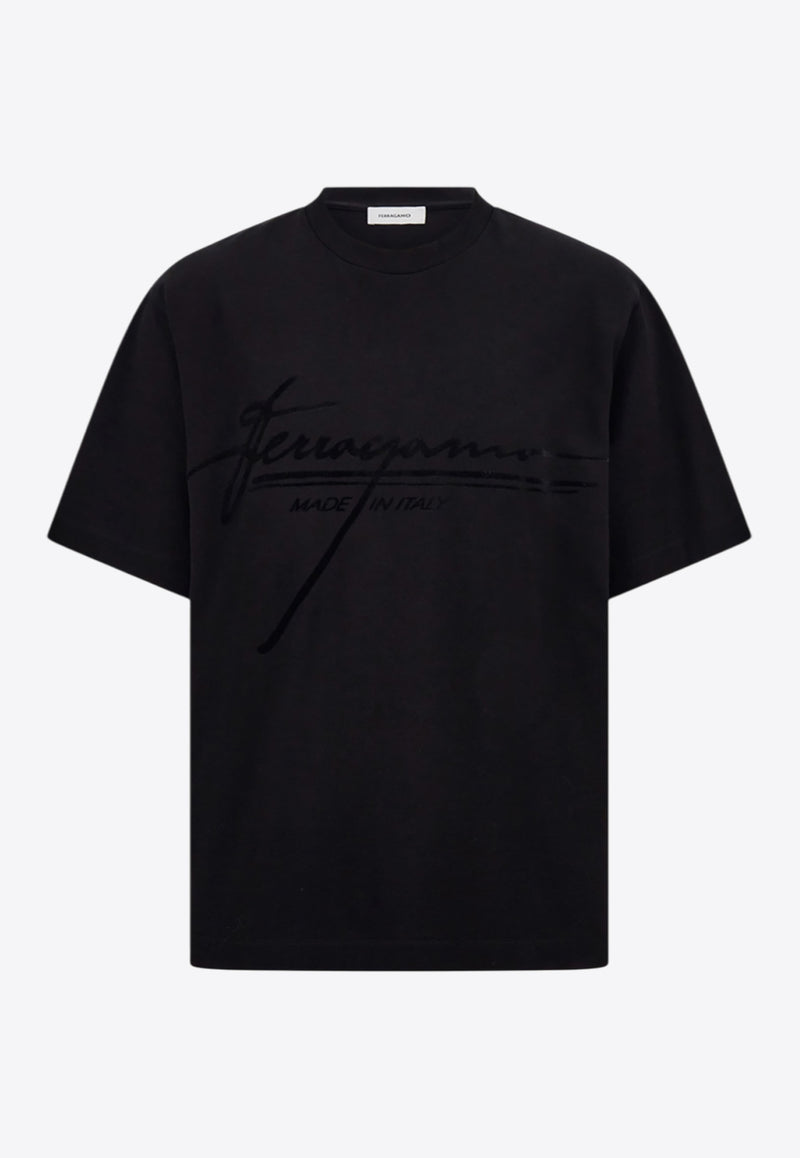Ferragamo Signature Logo Print T-shirt Black 144859 H 786885 NERO