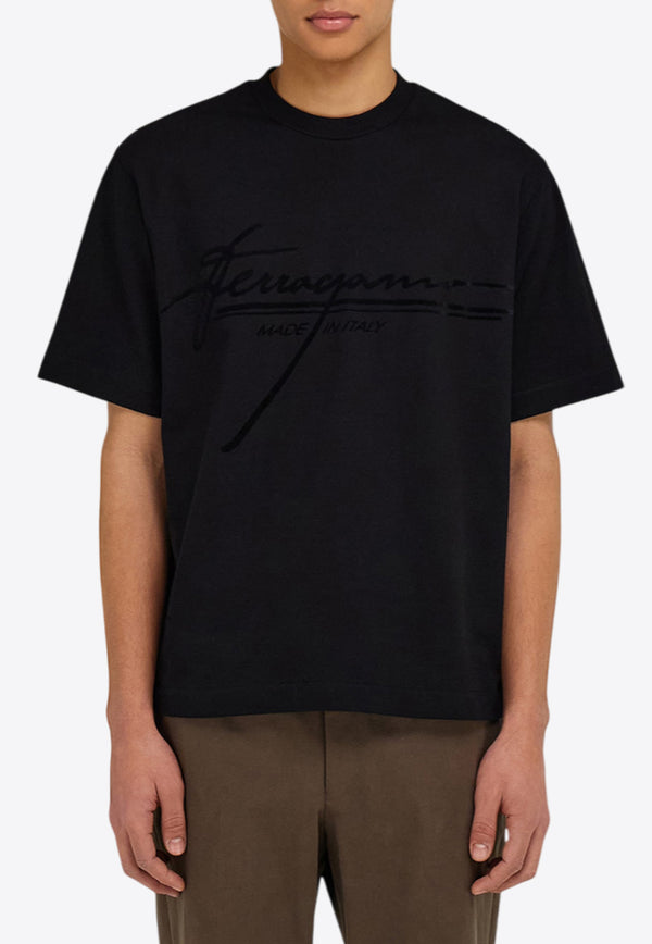 Ferragamo Signature Logo Print T-shirt Black 144859 H 786885 NERO