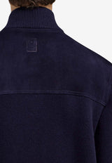 Ferragamo Embossed Gancini Suede Bomber Jacket Navy 145222 B 790352 NEW NAVY