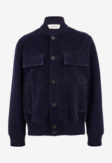 Ferragamo Embossed Gancini Suede Bomber Jacket Navy 145222 B 790352 NEW NAVY