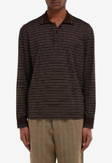 Ferragamo Long-Sleeved Striped Polo T-shirt Brown 145725 H 793831 EXPRESSO/NERO/BIANCO