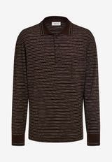 Ferragamo Long-Sleeved Striped Polo T-shirt Brown 145725 H 793831 EXPRESSO/NERO/BIANCO