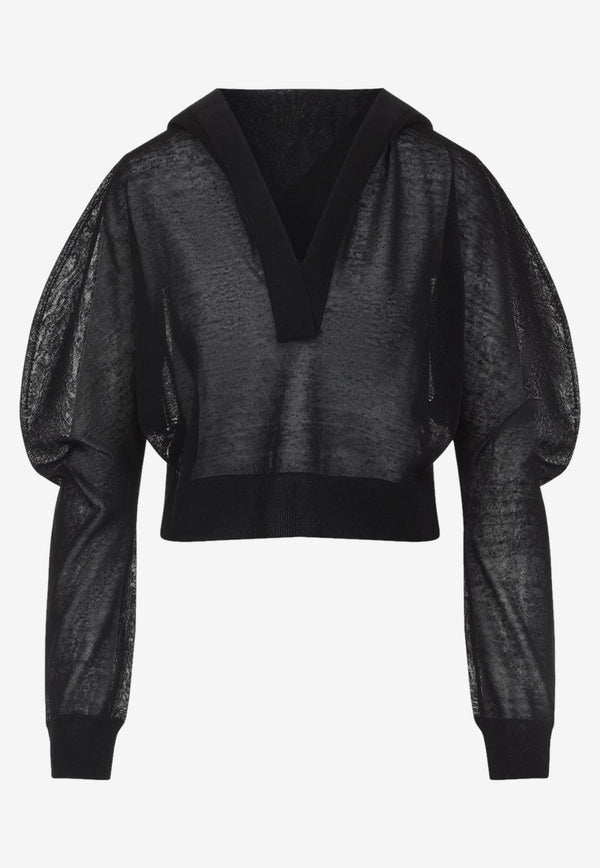 Long-Sleeved Linen and Silk Hooded Top