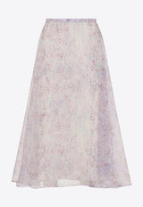 Floral Print Silk Midi Skirt