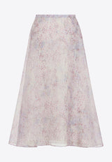Floral Print Silk Midi Skirt