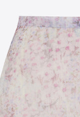 Floral Print Silk Midi Skirt