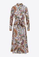 Printed Midi Shirt Dress with Belt