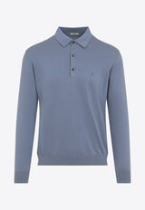 Ribbed Knit Long-Sleeved Polo T-shirt