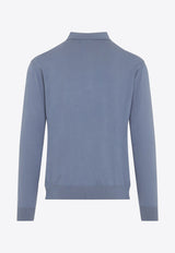 Ribbed Knit Long-Sleeved Polo T-shirt