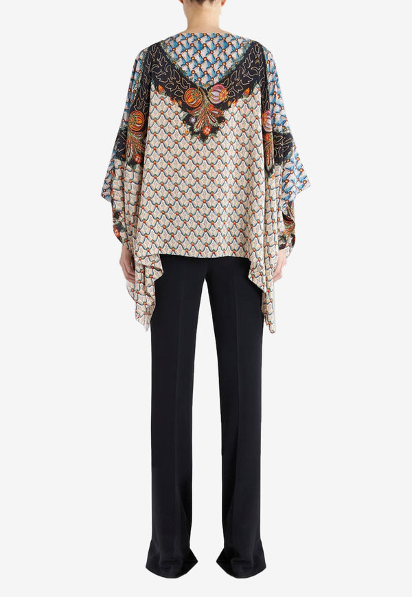 Etro Floral Print Silk Poncho 15804-9615 0250 Multicolor