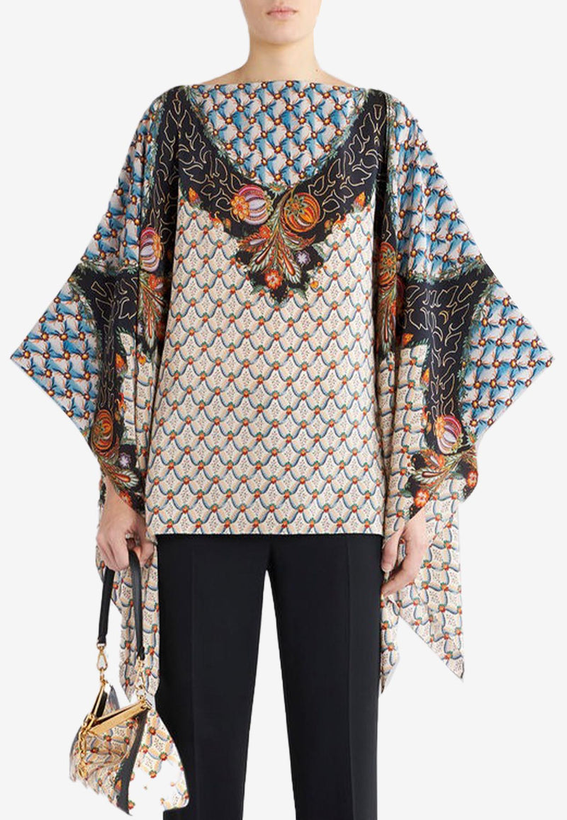 Etro Floral Print Silk Poncho 15804-9615 0250 Multicolor