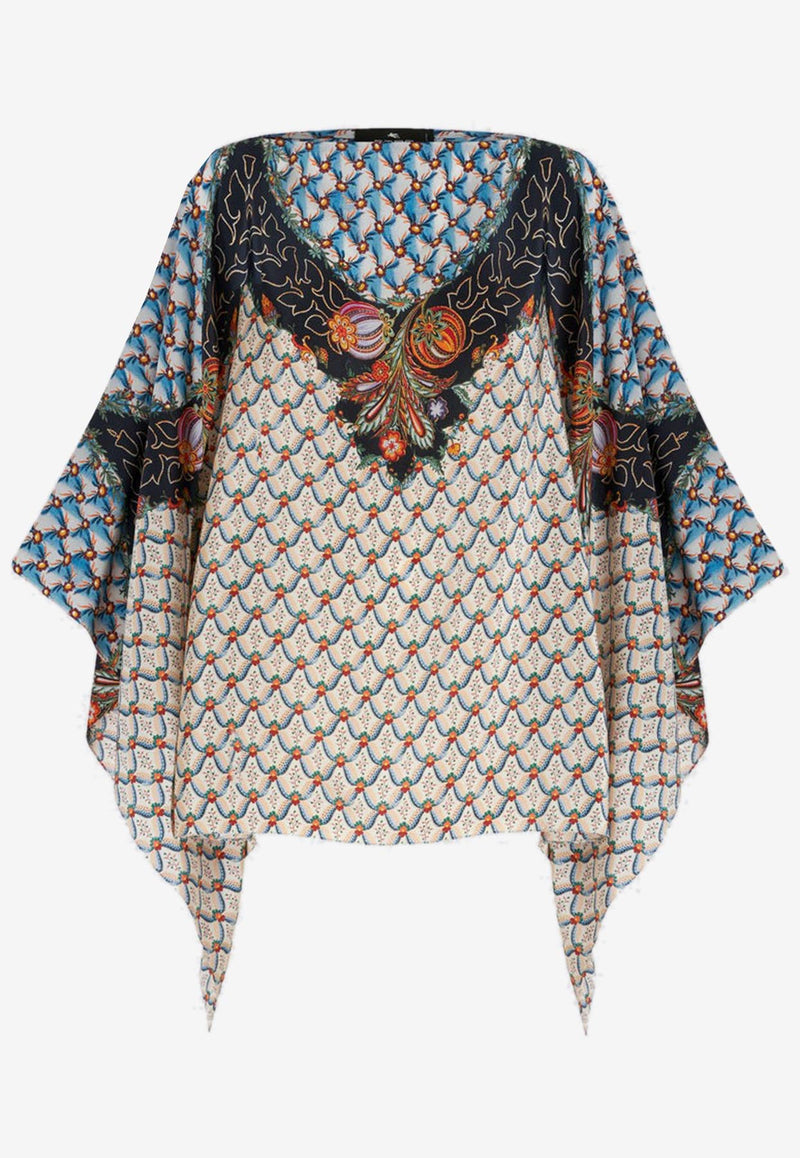 Etro Floral Print Silk Poncho 15804-9615 0250 Multicolor