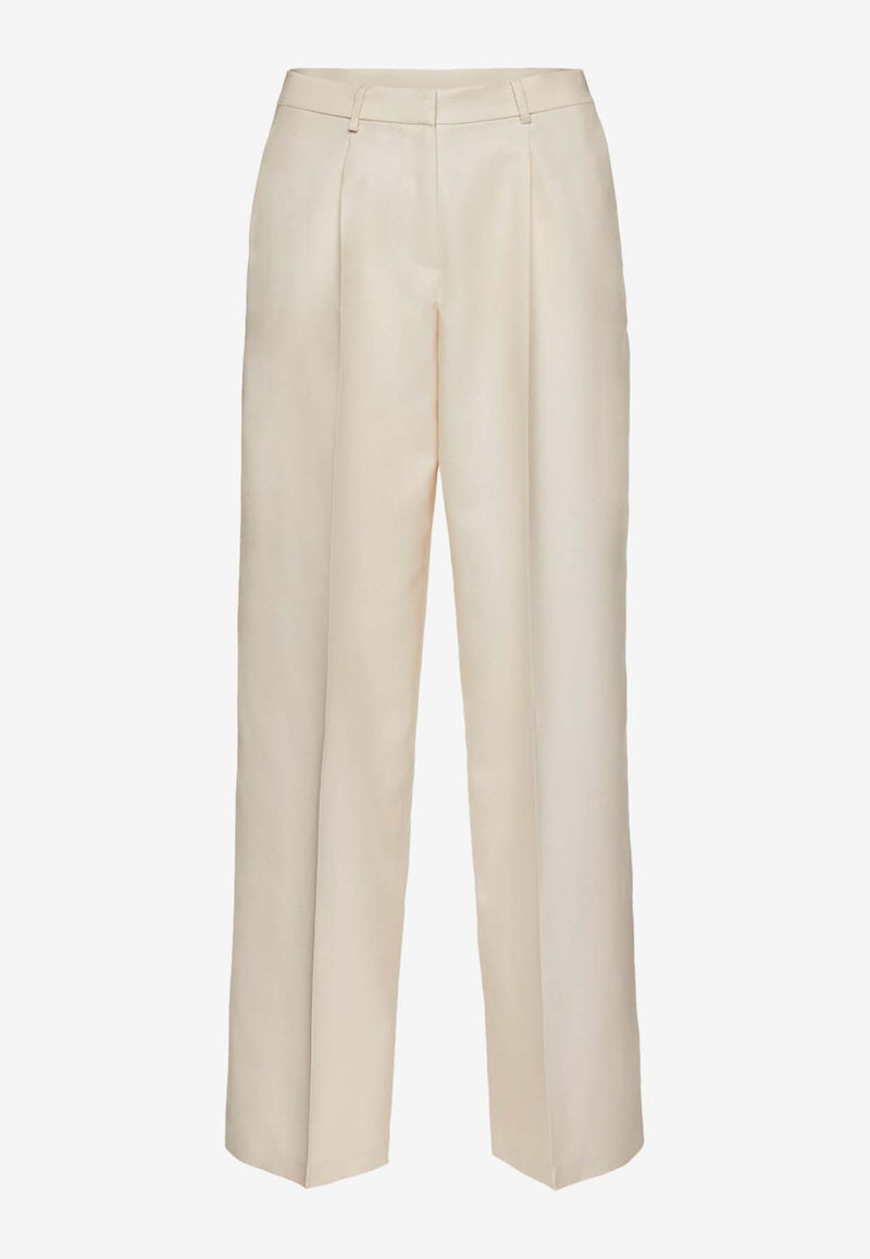 Magda Butrym Wide-Leg Tailored Silk Pants Beige 159724BEIGE