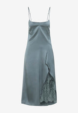 Satin Midi Dress with Lace Inserts