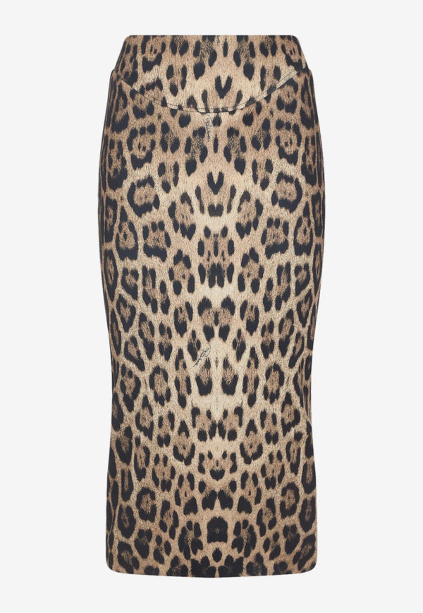 Jaguar-Skin Printed Midi Skirt