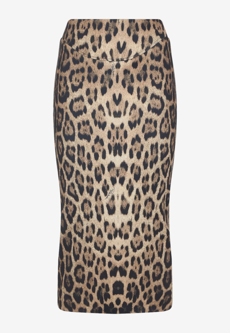 Jaguar-Skin Printed Midi Skirt