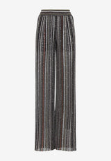 Sequined Straight-Leg Striped Pants