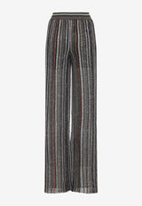 Sequined Straight-Leg Striped Pants