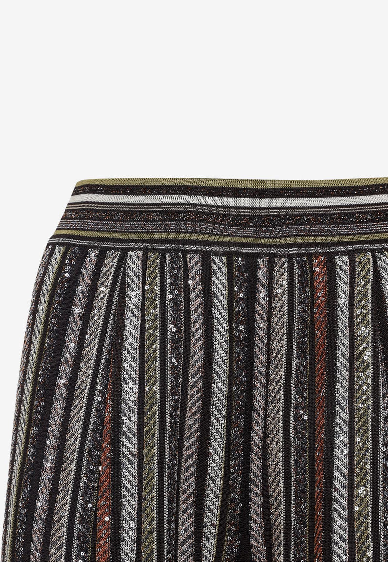 Sequined Straight-Leg Striped Pants