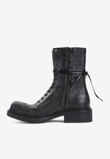 Lace-Up Vintage Calf Leather Ankle Boots