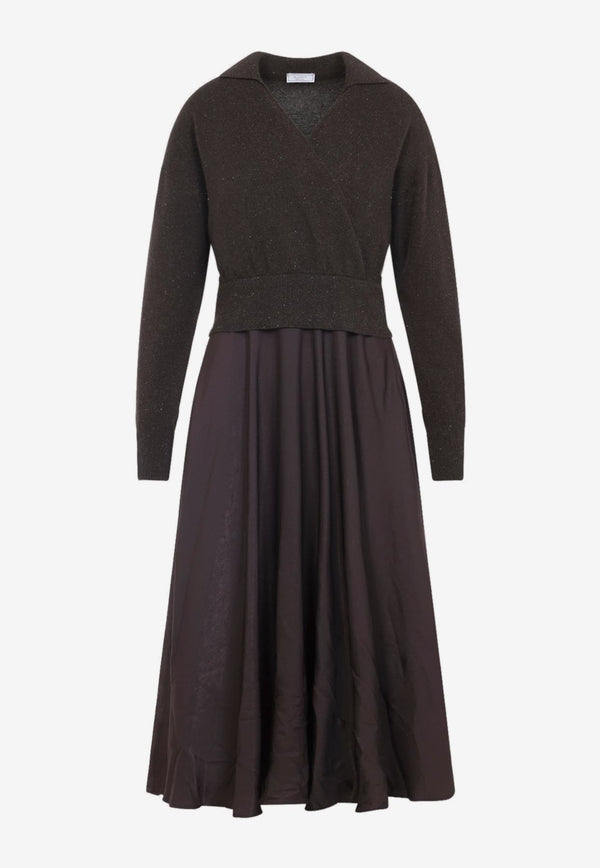 V-neck Lurex Knit Midi Dress