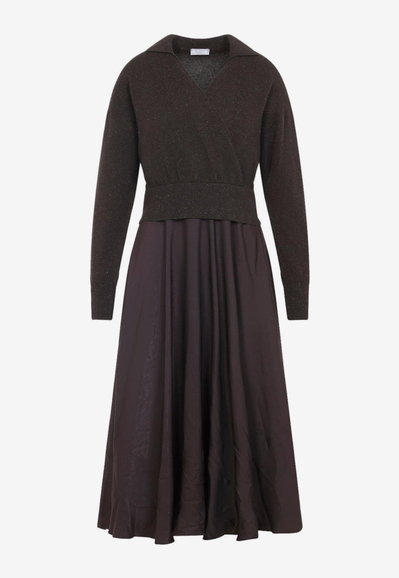 V-neck Lurex Knit Midi Dress