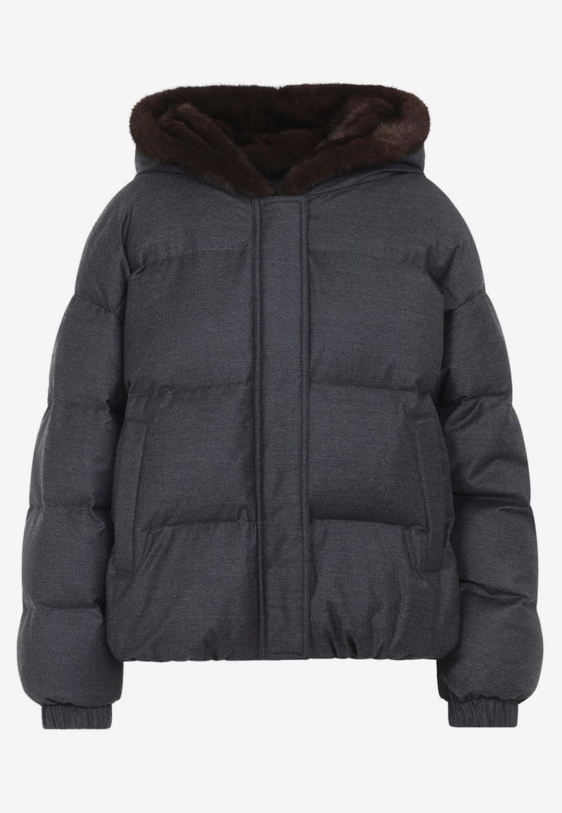 Mink-Trim Down Jacket