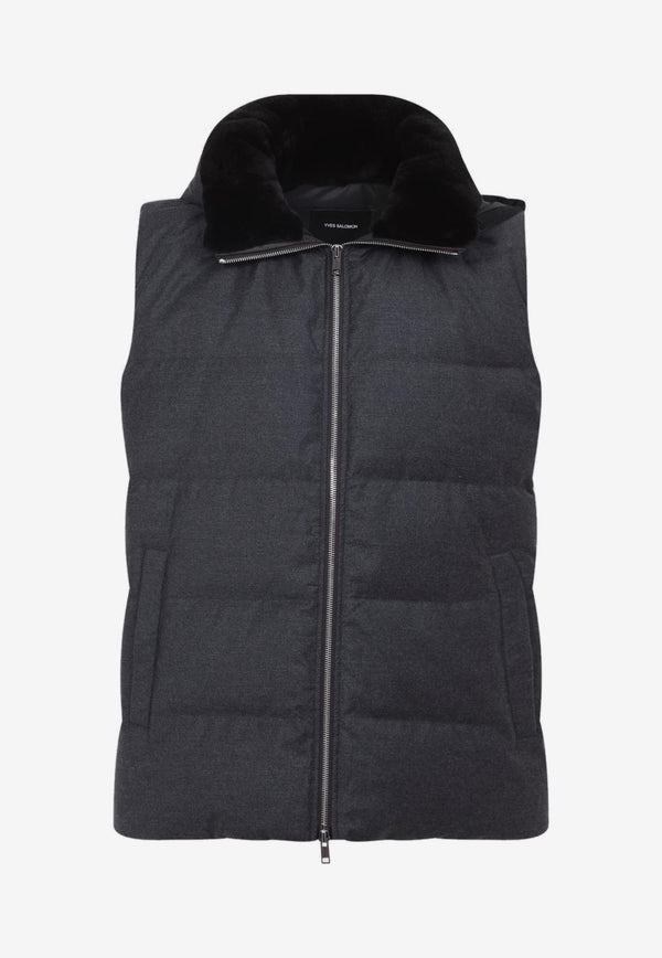 Mink-Collar Wool Vest