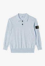 Stone Island Junior Boys Compass Patch Knit Polo Sweater Light Blue 165100008-BS00B2/S_STONE-V0041