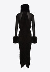 Magda Butrym Faux Fur-Trimmed Ruched Maxi Dress Black 167924BLACK